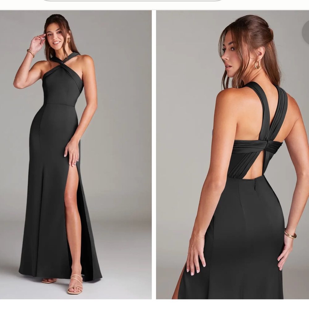 Black bridesmaid satin mermaid pleated stretch dress
